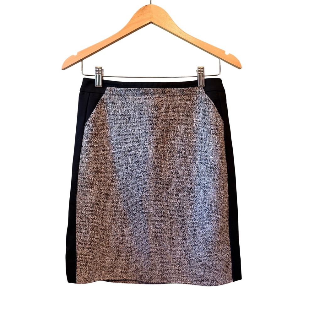 White House Black Market Tweed Pencil Skirt Black White Panel Size 4‎